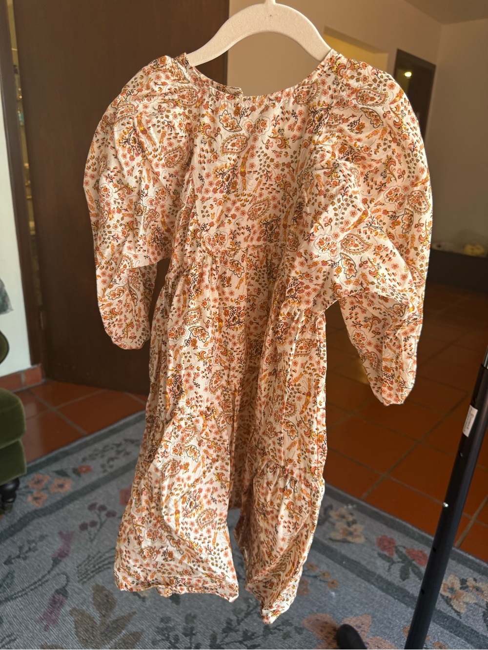 Girls' Cream Paisley Long-Sleeve Dress
